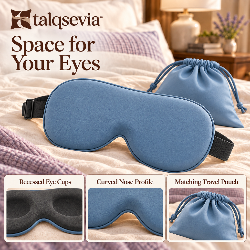 talqsevia™ Night Contour 3D Sleep Mask — Contoured Eye Mask with Adjustable Strap & Travel Pouch