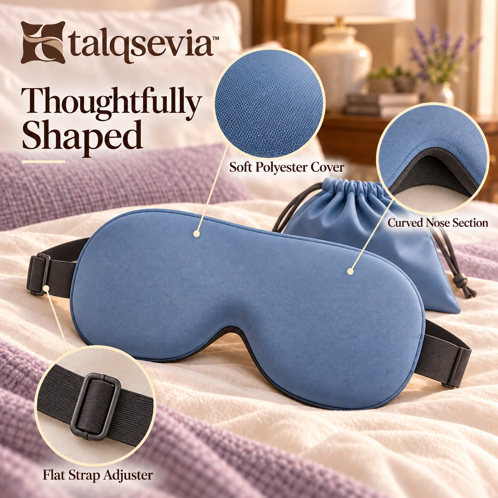 talqsevia™ Night Contour 3D Sleep Mask — Contoured Eye Mask with Adjustable Strap & Travel Pouch