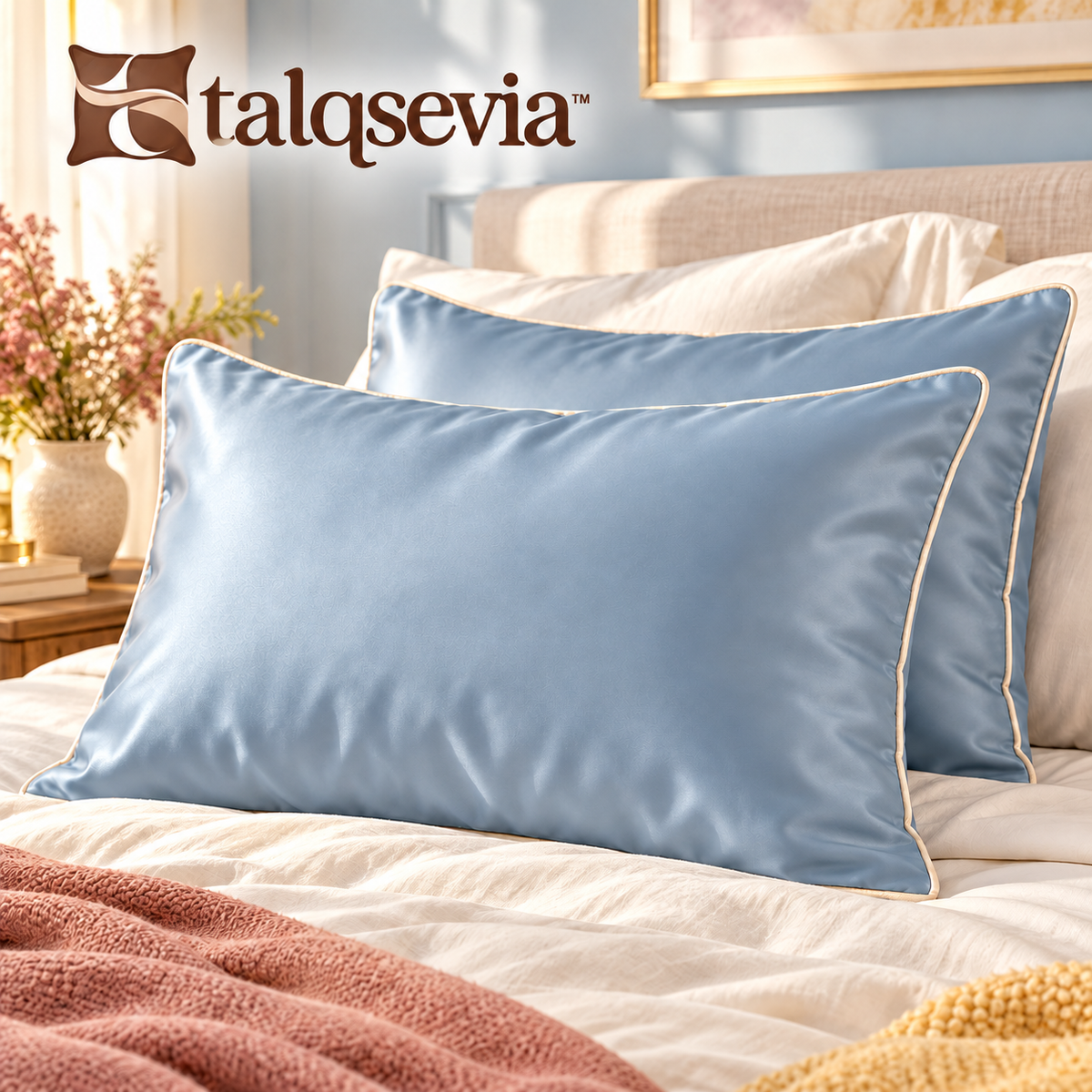 talqsevia™ Pillow Edit Satin Pillowcase Set of 2 — Queen Pillow Covers with Hidden Zipper, 20" × 30"