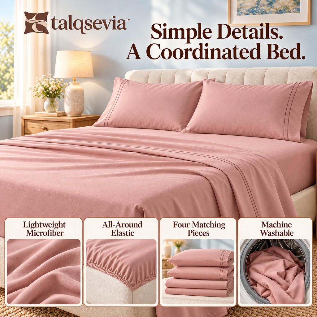 talqsevia™ Soft Line Queen Bed Sheet Set — 4-Piece Brushed Microfiber Bedding with 16" Deep Pockets