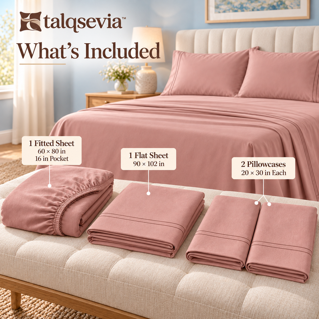 talqsevia™ Soft Line Queen Bed Sheet Set — 4-Piece Brushed Microfiber Bedding with 16" Deep Pockets