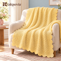 talqsevia™ Scallop Knit Cozy Throw Blanket — Textured Sofa Throw with Decorative Edge, 50" × 60"