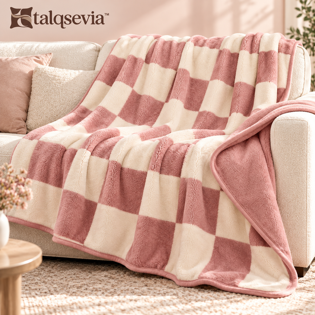 talqsevia™ Weekend Check Cozy Throw Blanket — Reversible Plush Checkerboard Sofa Blanket, 50" × 60"