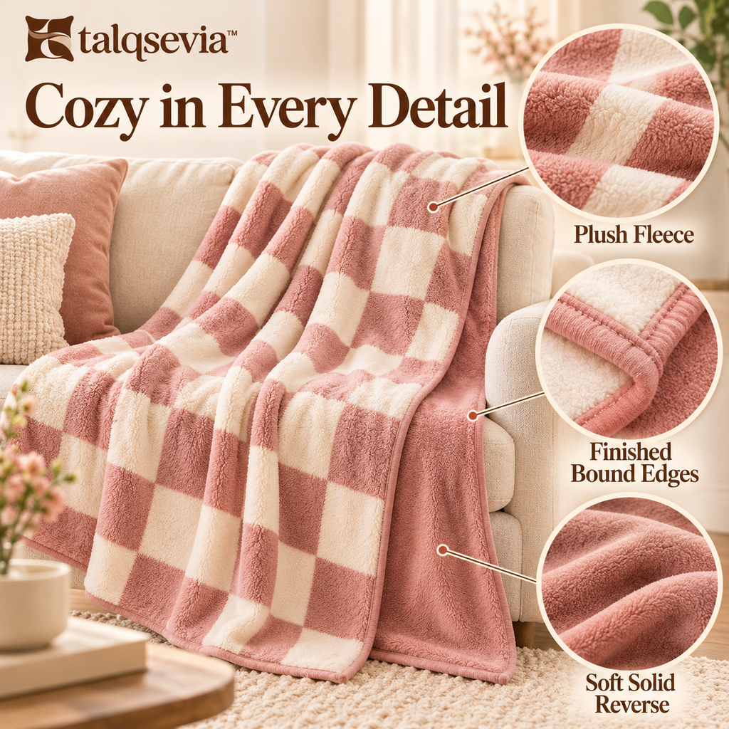 talqsevia™ Weekend Check Cozy Throw Blanket — Reversible Plush Checkerboard Sofa Blanket, 50" × 60"