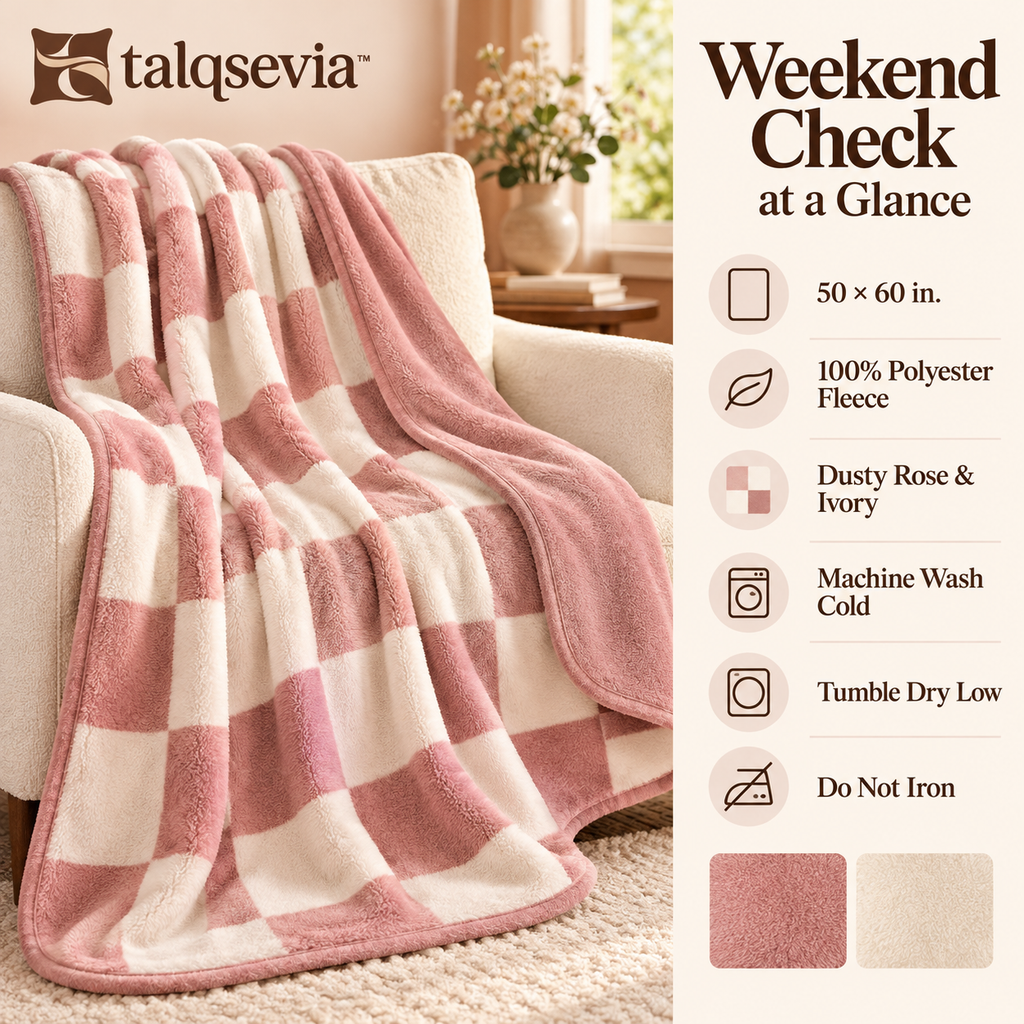 talqsevia™ Weekend Check Cozy Throw Blanket — Reversible Plush Checkerboard Sofa Blanket, 50" × 60"