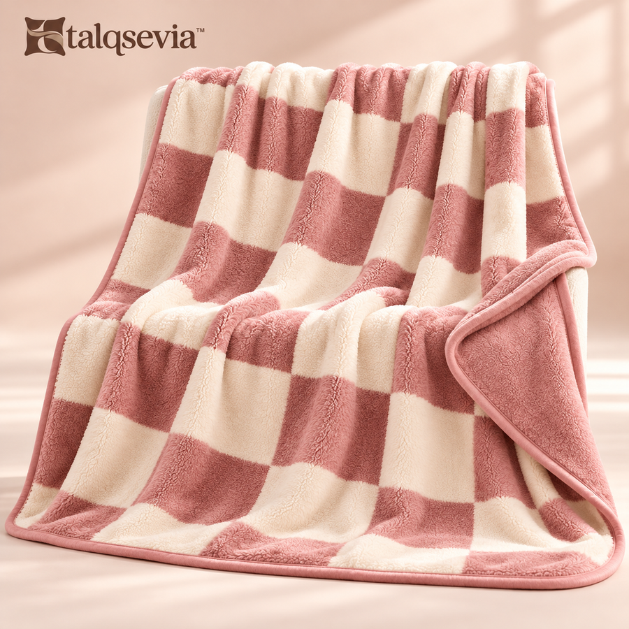 talqsevia™ Weekend Check Cozy Throw Blanket — Reversible Plush Checkerboard Sofa Blanket, 50" × 60"
