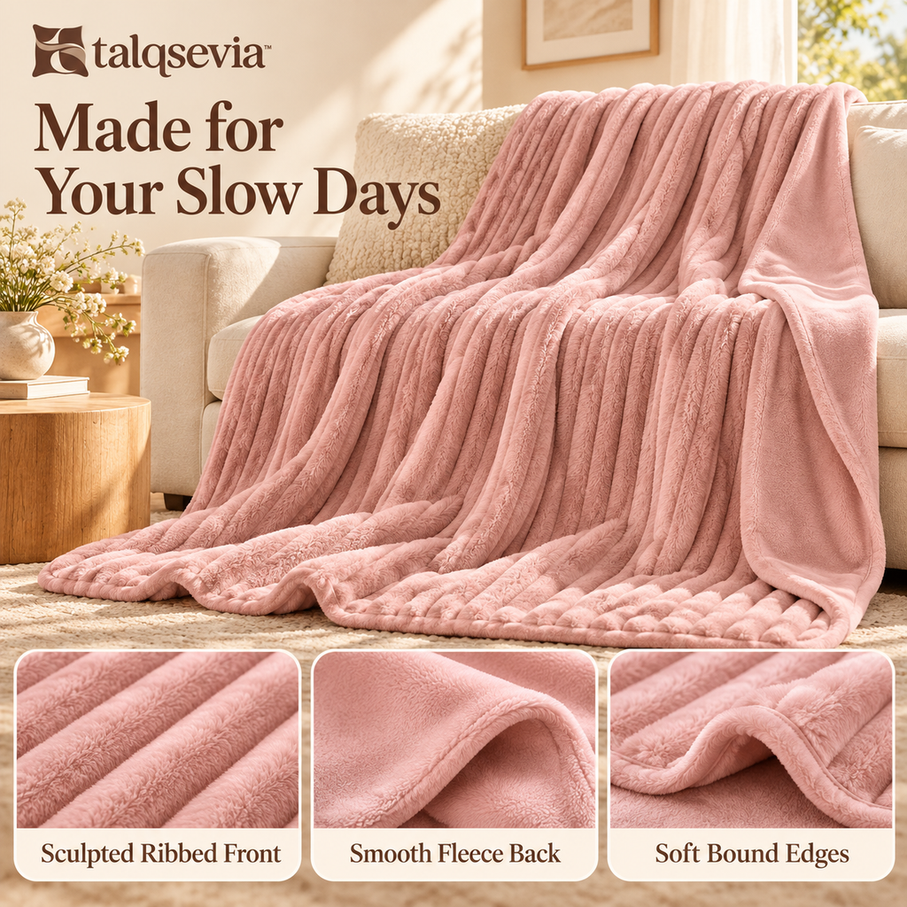talqsevia™ Long Weekend Oversized Throw Blanket — Ribbed Plush Couch Blanket, 50" × 70"