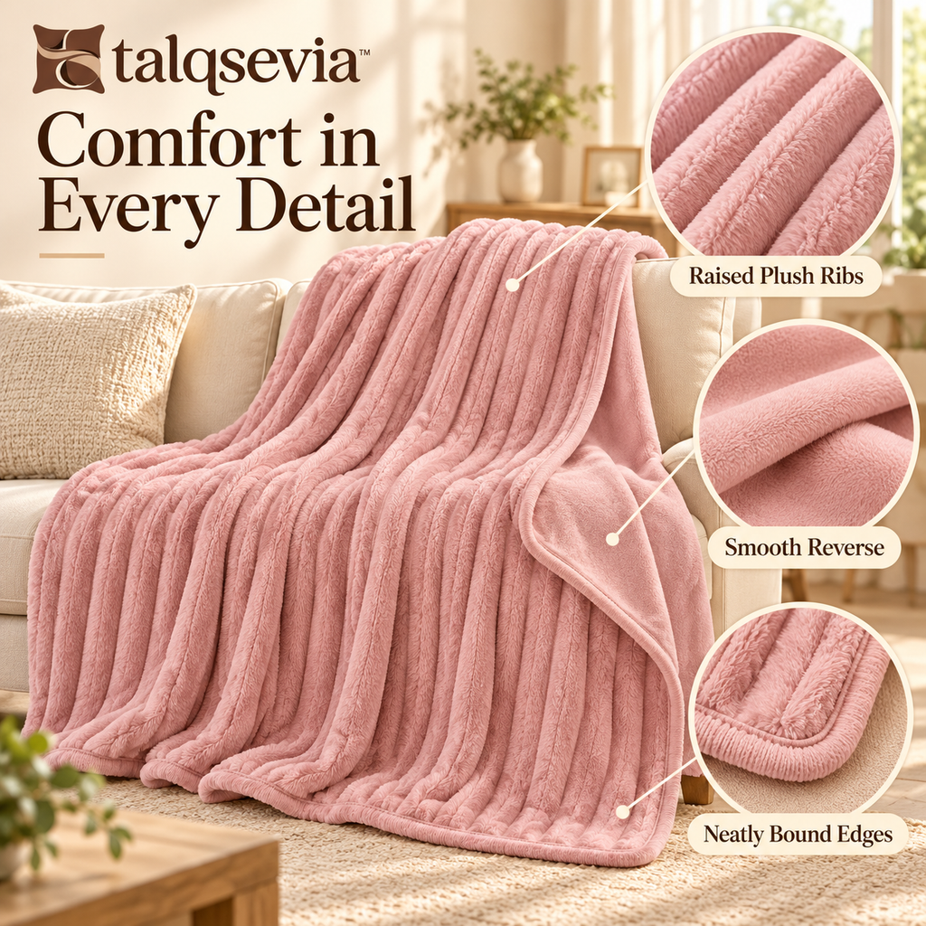 talqsevia™ Long Weekend Oversized Throw Blanket — Ribbed Plush Couch Blanket, 50" × 70"