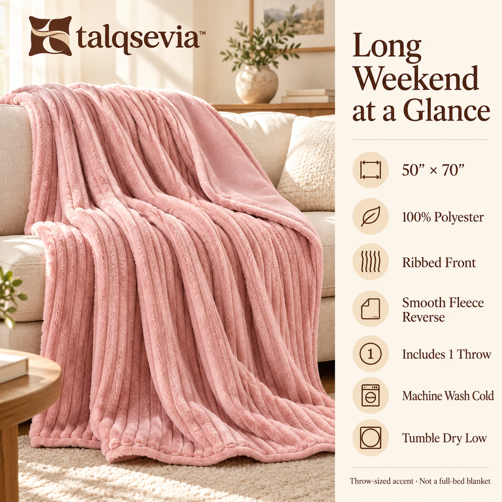 talqsevia™ Long Weekend Oversized Throw Blanket — Ribbed Plush Couch Blanket, 50" × 70"