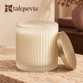 talqsevia™ Evening Notes Scented Candle — 8 oz Soy-Blend Bedroom Candle in a Ribbed Glass Jar with Lid