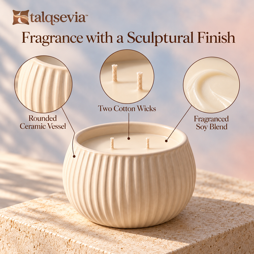 talqsevia™ Soft Glow Ceramic Scented Candle — 12 oz Two-Wick Soy-Blend Candle for Bedroom & Living Room