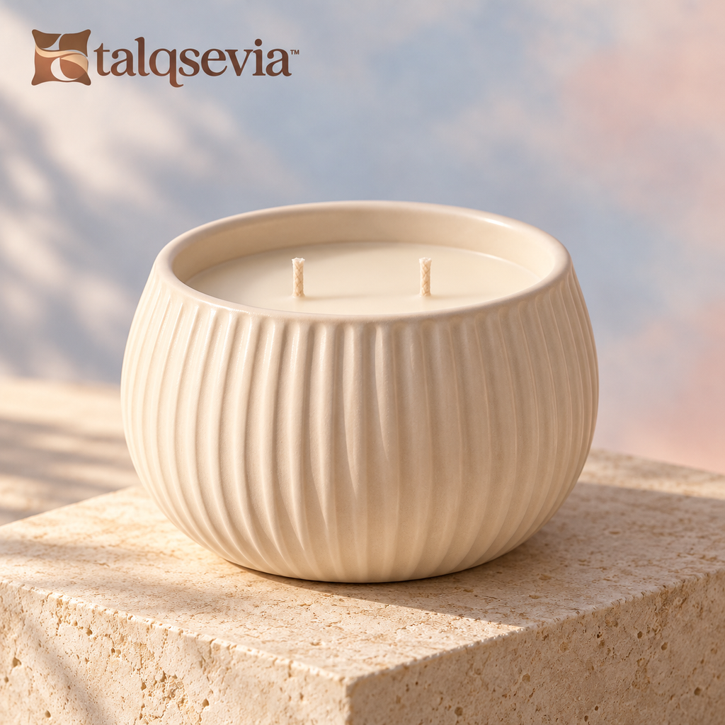 talqsevia™ Soft Glow Ceramic Scented Candle — 12 oz Two-Wick Soy-Blend Candle for Bedroom & Living Room